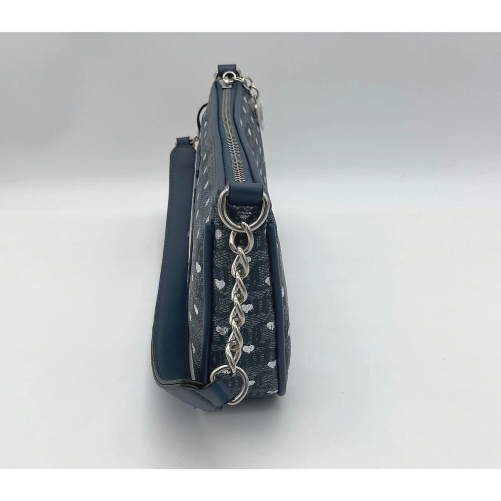 Juicy Couture Poker Face Denim Silver Shoulder Bag LOGO and Hearts Pattern NWT - Picture 3 of 8